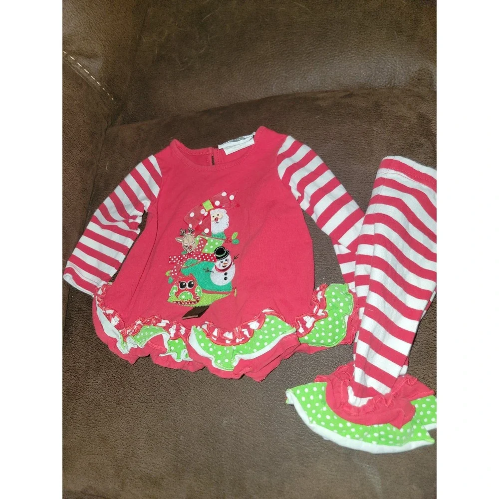 Rare editions holiday Christmas santa‎ tree outfit top leggings size 6 months